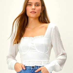 Boho square neck ruffle trim cropped peasant L NWT